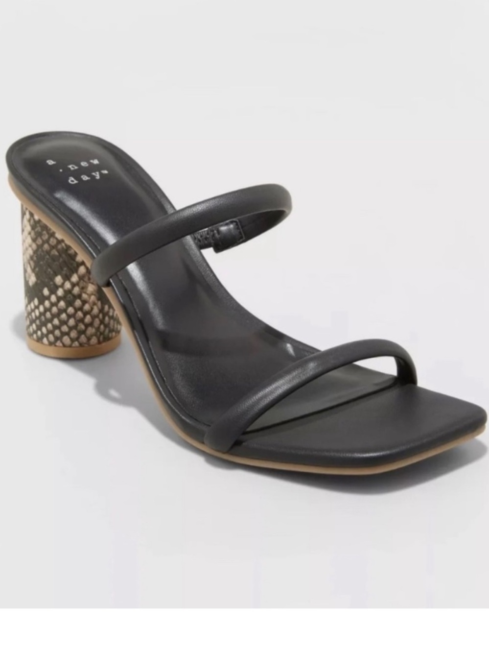 a new day Black Strappy Cass Sandals with Snake-Print Block Heel